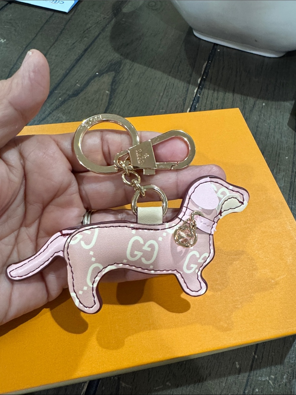 Pink and Gold Dachshund Keychain Charm